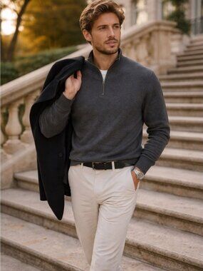 Jos A Bank Traveler 1/4 Half Zip Sweater Gray XXL Pima Cotton Classic Career